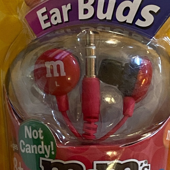 M&M's M&M Maxell Lightweight Red Stereo Audio Ear Buds (no storage case) NWT - Picture 3 of 5